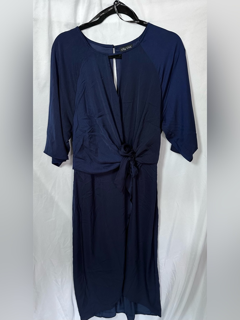 City Chic Sleek Tie Dress in dark navy  Size 14